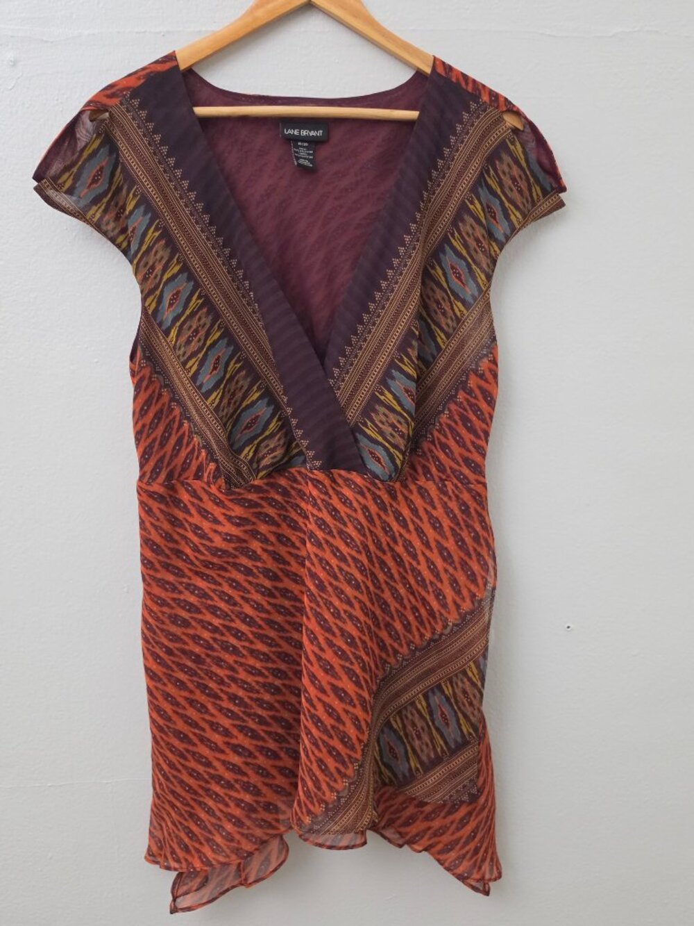 Lane Bryant Rust and Purple Printed Surplice Tunic